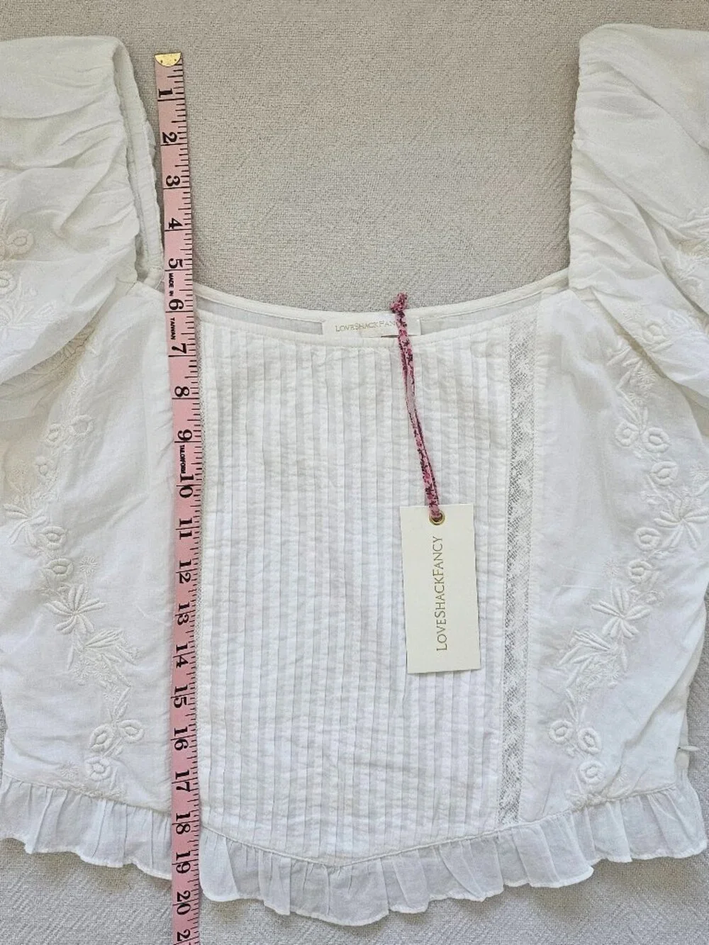 LoveShackFancy Breonna Top White Embroidered Puff Sleeve Blouse NWT Size 10